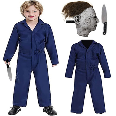 Kuberas Kids Killer Costume For Boys Scary Kills Jumpsuit Coveralls Mask Blood