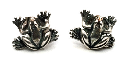 Vintage Sterling Silver 925 Tiny Frog Stud Earrings Signed