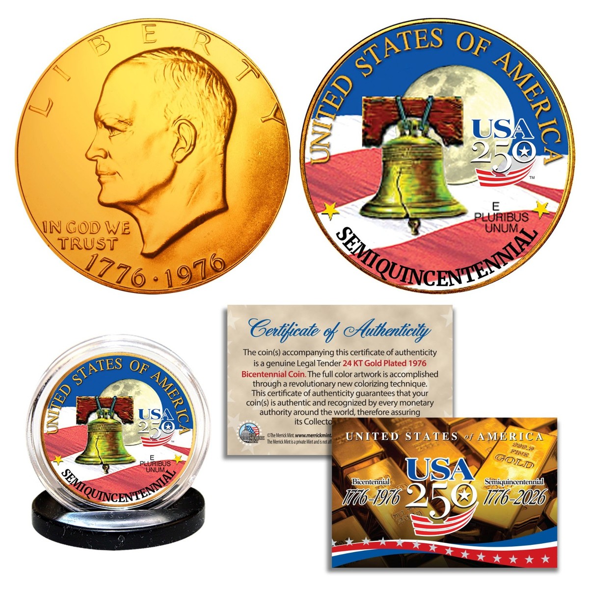 1776–2026 America 250th Anniversary 1976 Bicentennial 24K Gold
