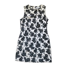 VTG Marsh Landing 100% Cotton Floral Dress Black White Sleeveless Shift Mini S