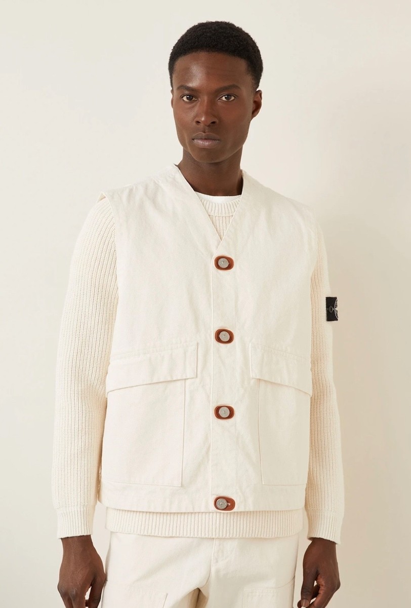 Stone Island S.I. Raw Denim Vest XL Natural Cotton Gabardine Light