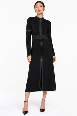 BURBERRY LONDON Black Neon Green Topstitched BRANWEN Mock Neck Dress 2 US  UK4 36 | eBay