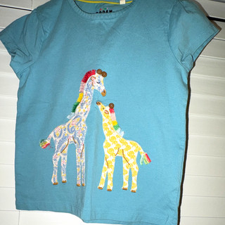 Mini Boden Niñas 5 6 Aplique Jirafa Camiseta Cuello Redondo