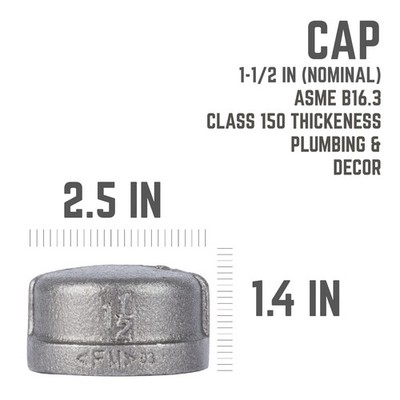 BK Products 521-407HN Black Malleable Iron Cap 1-1/2 FIP in.