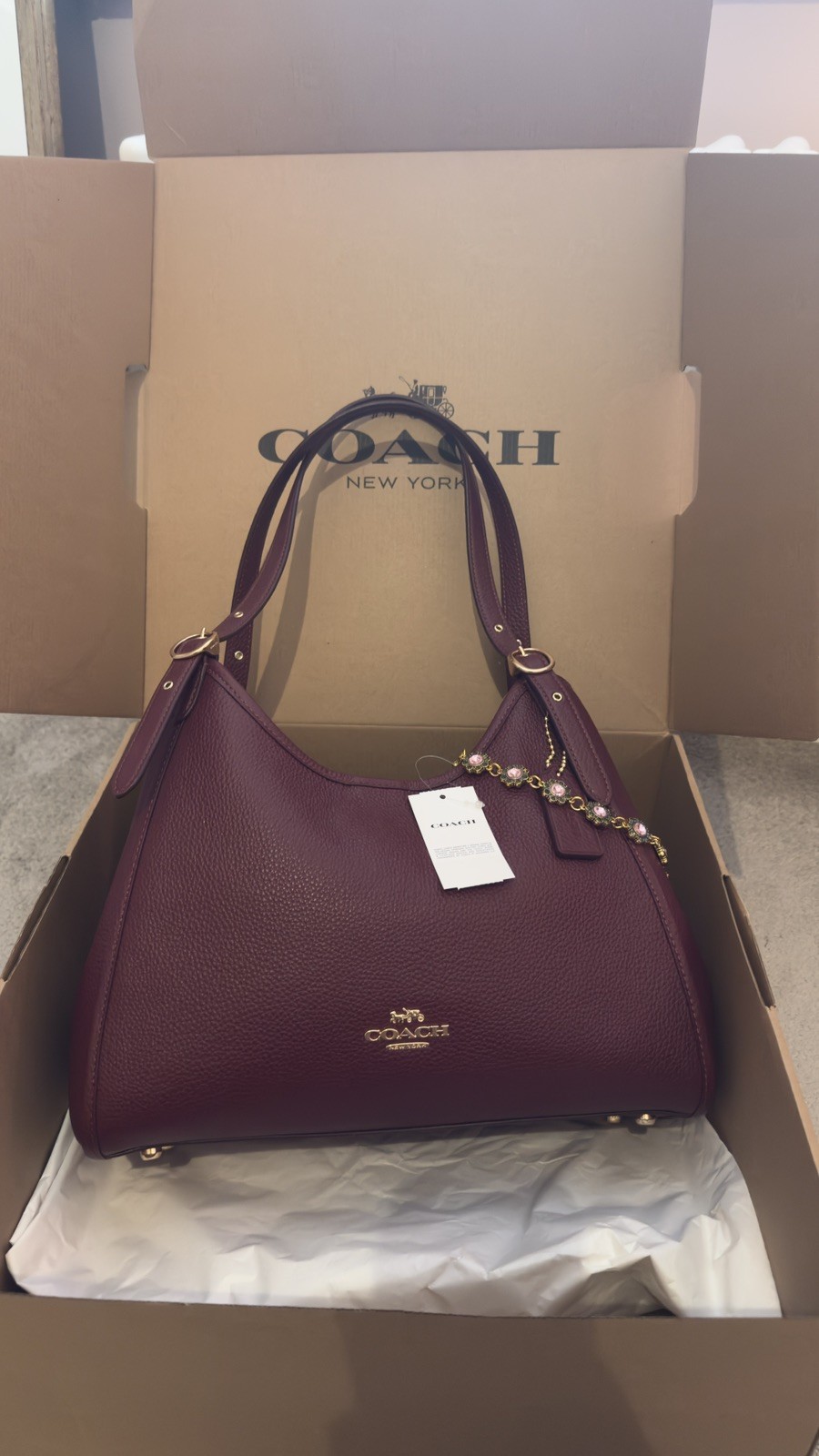 Coach Erin Shoulder Bag pebble Leather Gold Dark Wine NOT SOLD IN UK SOLD OUT