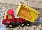 Vintage Tonka Small Box Dump Metal Truck Red & Yellow Pressed Metal 55010 5"