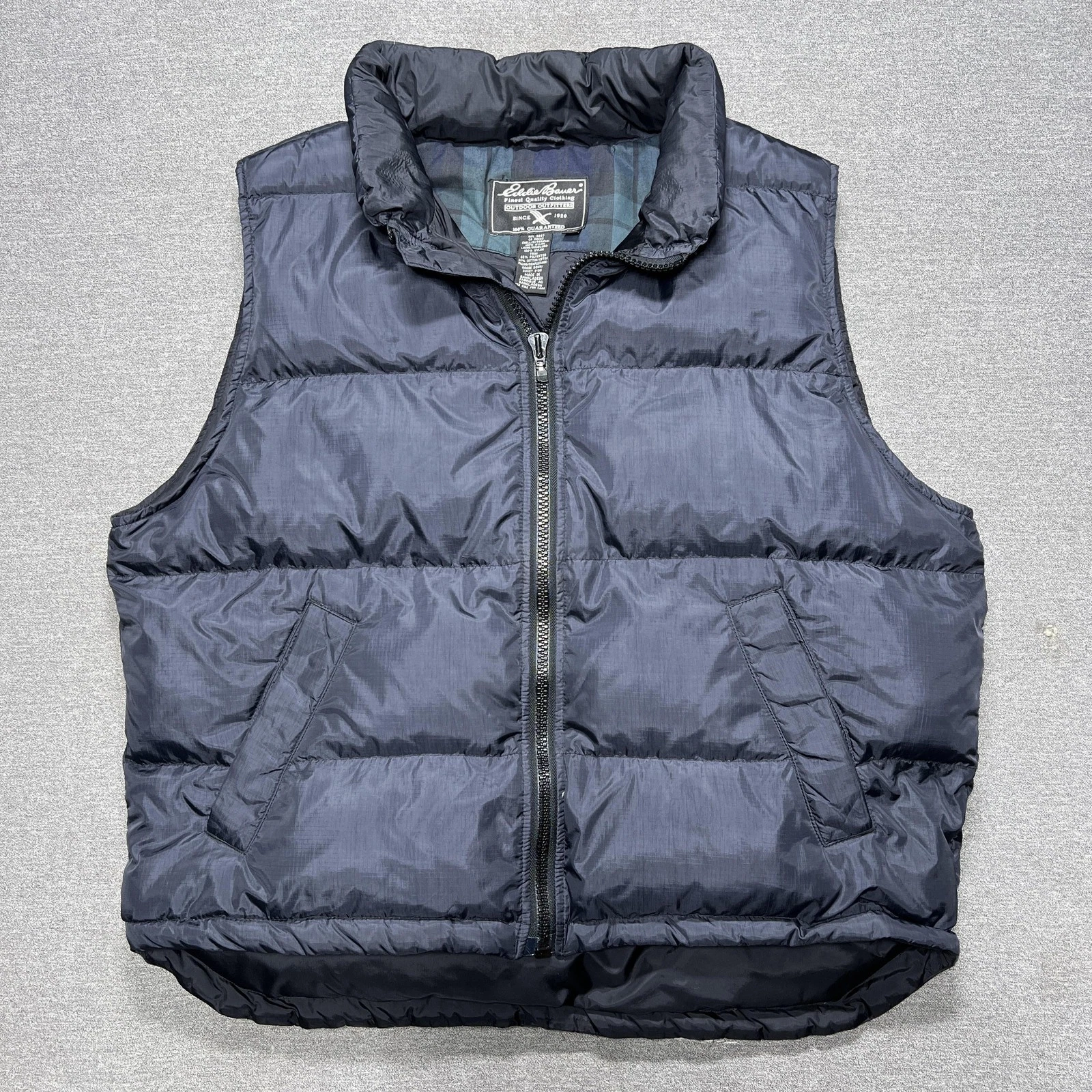 Eddie Bauer Vest Mens Large Blue Puffer Goose Down Hiking Ripstop Outdoor