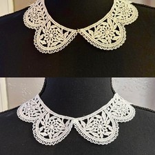 2 Vintage Beaded Sweater Collars Add On Retro Round Neck Collars Ivory  White