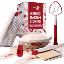 KneadAce Sourdough Starter Kit with Round & Oval 10", Beige/Gray/White