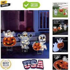 Lighted Yard Signs for Halloween Props Yard Stakes Light Up Pumpkin Ghost Yar...
