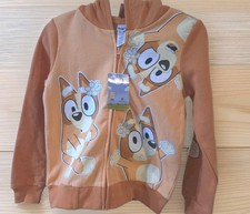   Bluey Bingo Girls Zip Up Hoodie Sweatshirt Size 8/10 Orange Daisy Glitter NWT