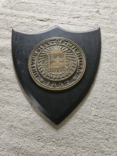 Original Vintage Brass University Of Michigan Wall Building Plaque Wood...