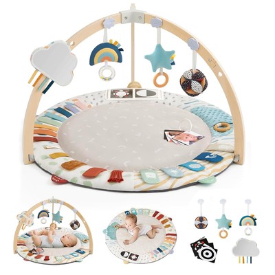 Blissful Diary Baby Play Gym & Activity Mat, 5 Developmental Zones Wooden... 