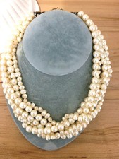Vintage 3-Strand FreshWater  Faux Pearls 17" Cream Choker Gold Tone Clasp 50s