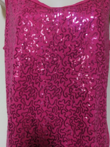 Fashion Bug Woman Sz L Sequin Tank Top Hot Pink Round Neck New - Picture 3 of 9