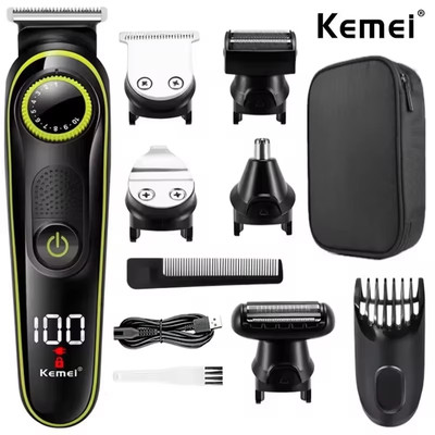 Kemei KM-696 5in1 Hair Clipper Trimmer Beard Nose Grooming Kit Rechargeable