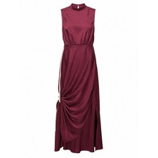 Lulus Burgundy Satin High Neck Draped Maxi Dress Size XL Sleeveless Side Slit