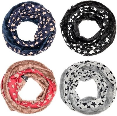 Fluffy Scarf Double Scarf Loop Scarf Soft Stars Check Plaid Pattern Unisex