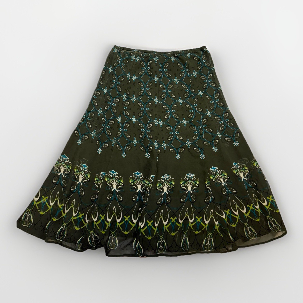 #Units Woman Size L Maxi Long Skirt Dark Forest Green Floral Flowy Polyester