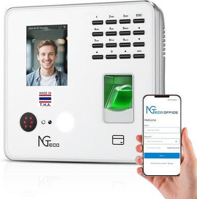 NGTeco Cloud-Based Time Clock TC1, 4-in-1, Remote Control Software & App, White