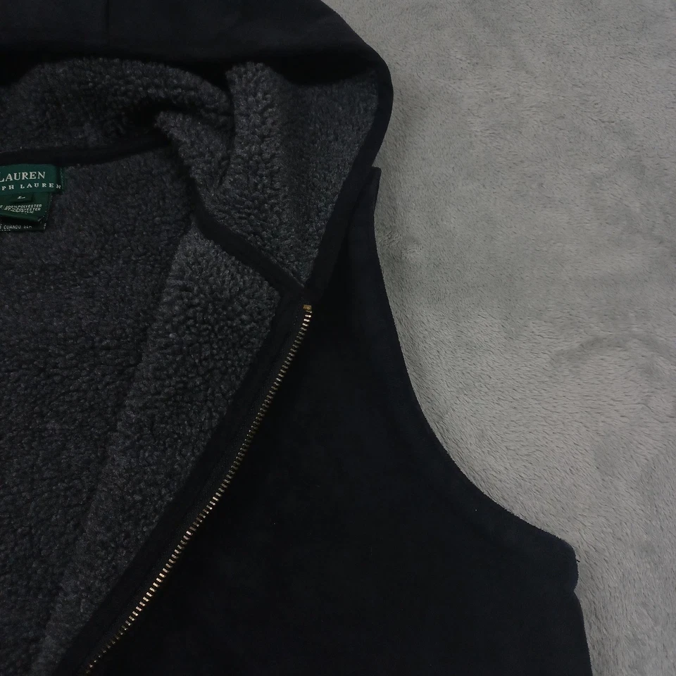Colete Lauren Ralph Lauren Feminino Grande Com Capuz Sherpa Forrado Sem Mangas Zíper Jaqueta - Imagem 2 de 4