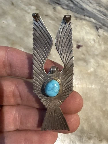 Vtg Native American Silver Eagle Thunderbird Turquoise Ring Fred Harvey Era 8.5
