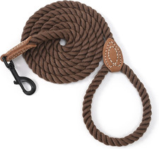 Braided Dog Leash 4ft Heavy Duty Leather Handle Pet Walking Training Dark Brown