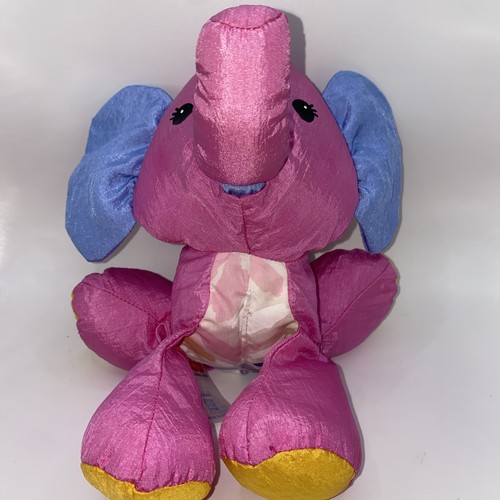 Fisher Price Mini Puffalump Nylon Plush Elephant 10” Rattle Pink 1995 Vintage