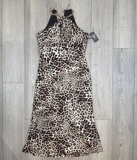 NWT Vince Camuto Multicolor Chain Halter Neck Leopard Satin Midi Dress Size 10