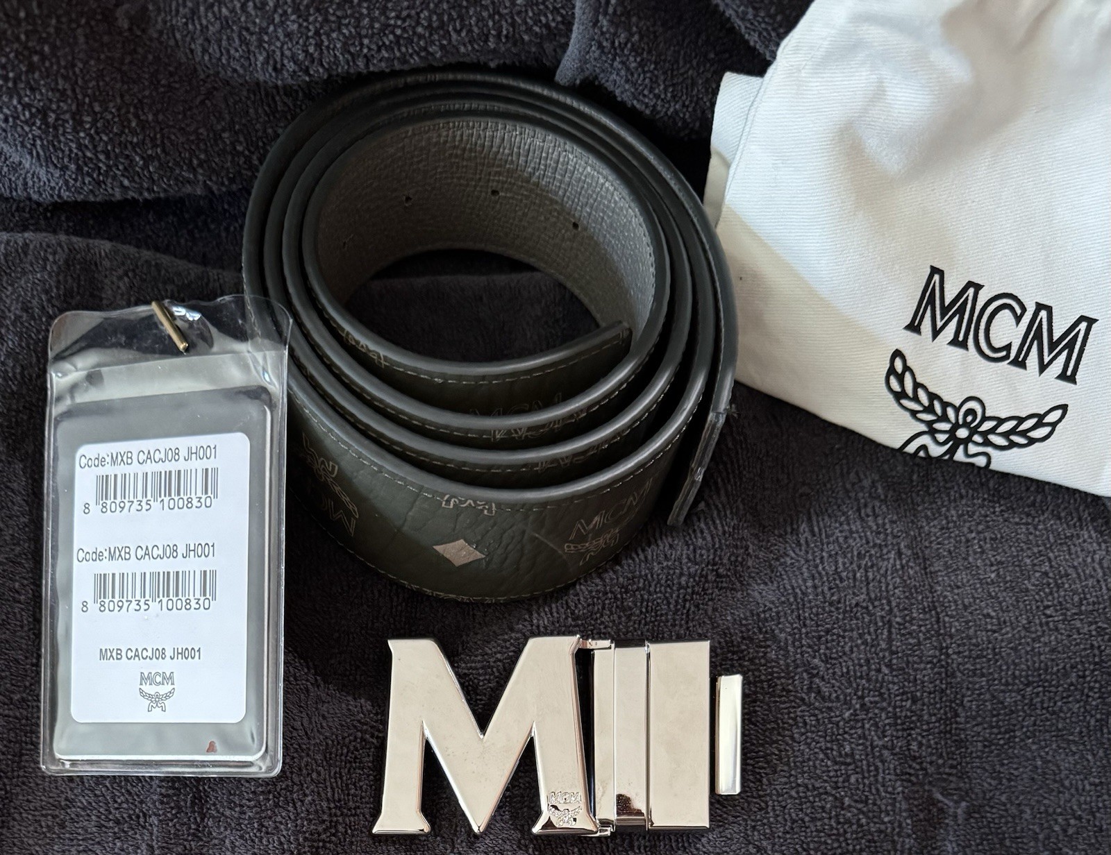 Mcm Brand New Belt Turtle Green Reversible To Gray One Size Unisex Tags &dustbag