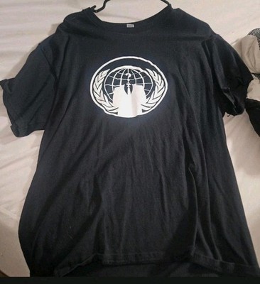 Men's L anonymous Black & White Graphic Logo Print Short Sleeve T-Shirt
