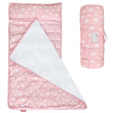 Pink Toddler Nap Mat with Fleece Blanket Lightweight 21" x 50" for Kids