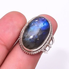 Labradorite - Madagascar Gemstone 925 Sterling Silver Bali Ring S.8 R951242156