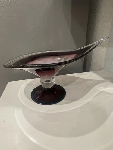 FLYGSFORS Paul Kedelv COQUILLE 16” Bowl Scandinavian Art Glass Vintage