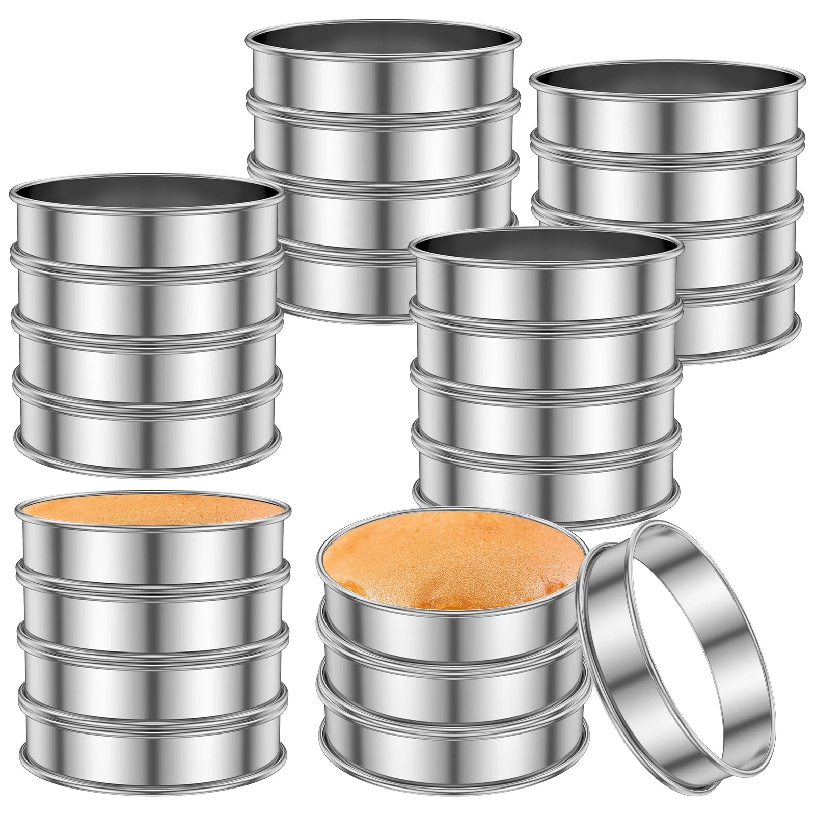 24 Pack 4 Inch Cookie Rings for Baking, Stainless Steel English Muffin Rings ...
