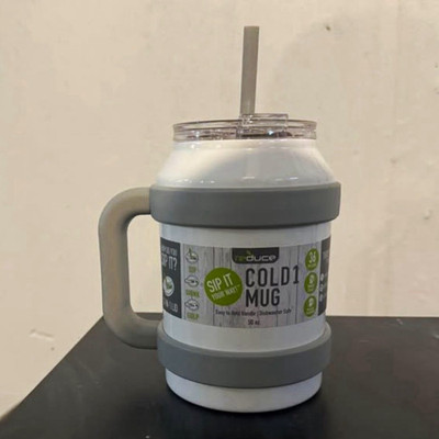 Reduce Cold1 Mug 50 oz Insulated Mug White/Gray Handle Drink-Through Lid Straw
