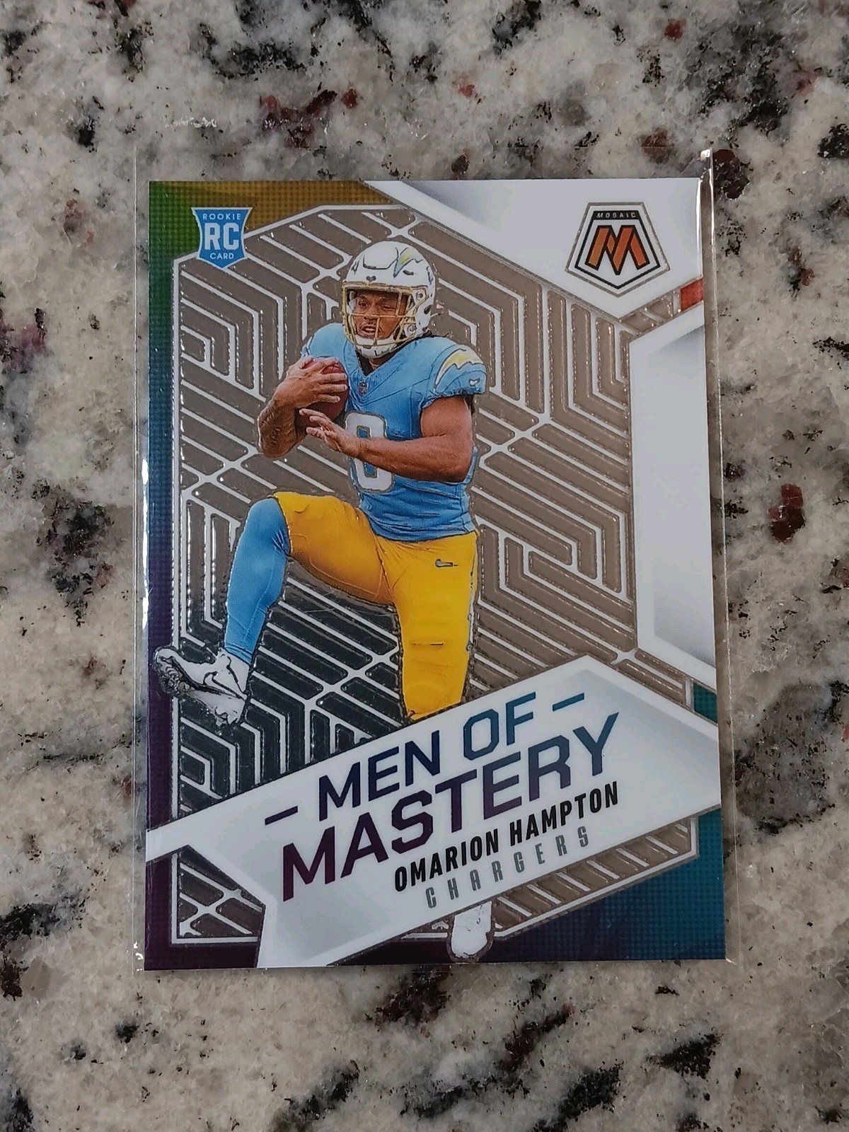 Omarion Hampton 2025 Panini Mosaic Rookie Men of Mastery #16 RC Chargers