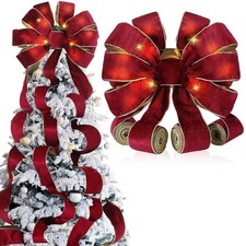 Velvet Large Christmas Tree Topper Bow 12.6 x 118 Inch Lighted up Double Side...