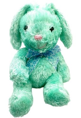Soft Plush Bunny Stuffed Animal Green Floppy Ears Blue Floral Bow 8''