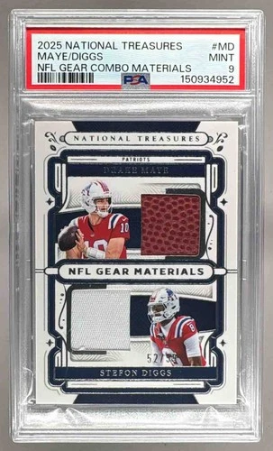 4952 Drake Maye Stefon Diggs 2025 National Treasures Combo Patch /99 PSA 9
