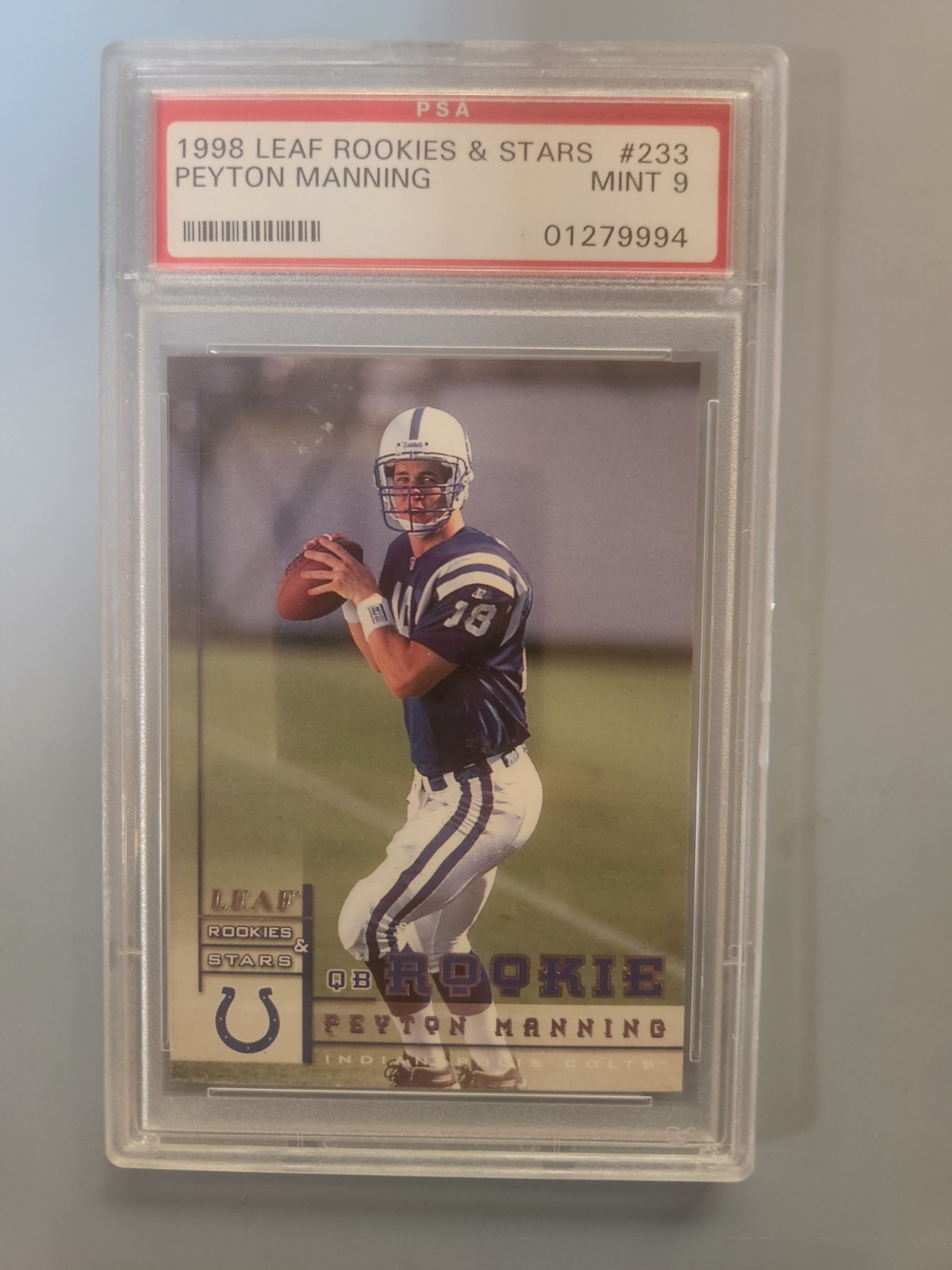1998 Leaf Rookies & Stars Rookie Peyton Manning #233 (RC) PSA 9