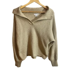 Cupcakes and Cashmere Sweater Womens Large Beige Shawl Collar Rib Knit Pullover