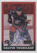 2020-21 O-Pee-Chee Platinum Retro Rainbow Red Rookies Calvin Thurkauf Auto 0cv