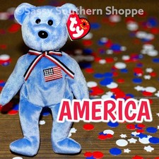      AMERICA     2002 Ty Beanie Babies Light Blue BEAR American Flag MWMT 