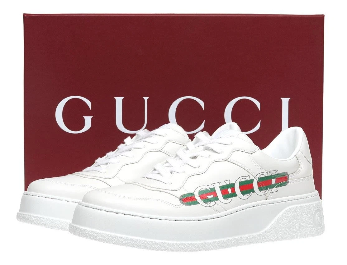 NOUVELLES CHAUSSURES BASKETS PLATES GUCCI HOMME LUXE CUIR BLANC 8/US 8,5