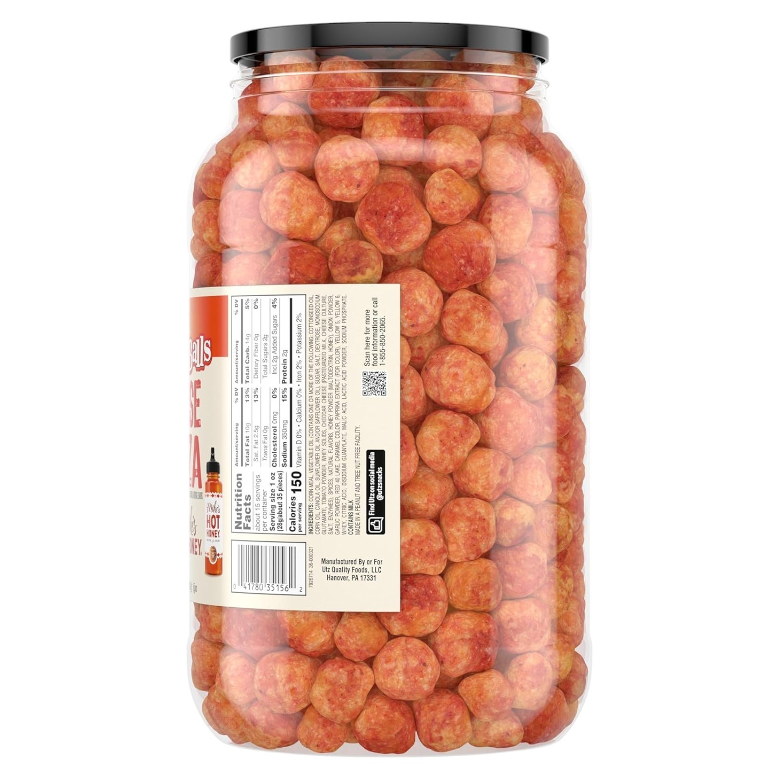 Utz Cheese Pizza Mike’s Hot Honey Cheese Balls 14.5 oz Barrel
