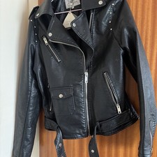 Ladies Faux Leather Biker Jacket Size 14