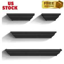 Black Floating Shelves, Solid Wood Storage Wall Shelves Set of 4 Display Ledge