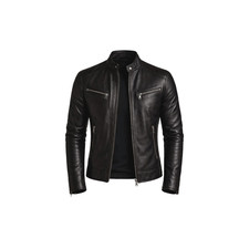 Handmade Men's Black Genuine Leather Biker Jacket Slim Fit Moto Style Coat
