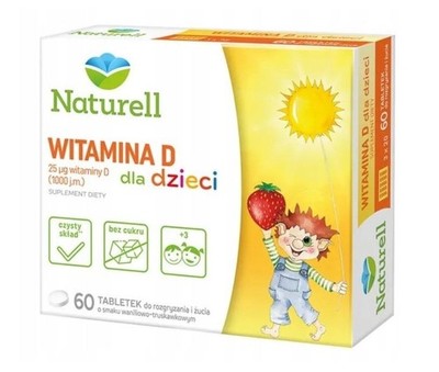 NATURELL VITAMIN D, FÜR KINDER +3, 60 Kautabletten, zuckerfrei, Vanille-Erdbeer